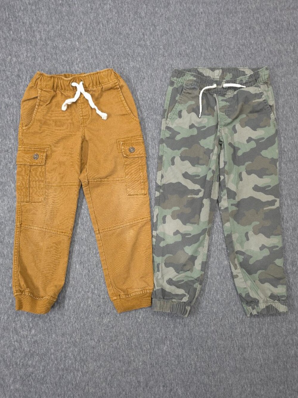 Cat & Jack Boys Size 5 Cargo Jogger Pants Lot 2 Camo Tan Stretch Twill